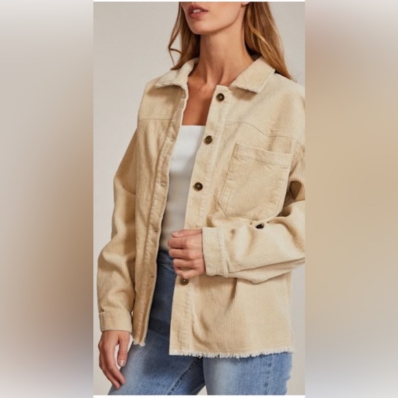 New Fall Lightweight Corduroy Shacket With Raw Hem - Picture 4 of 6